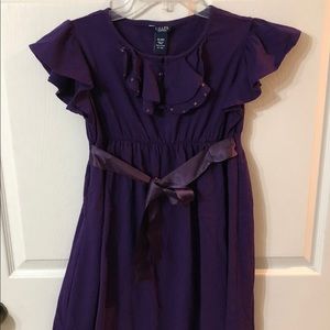 Chaps Purple Ruffle Dress with Silk Ribbon Belt